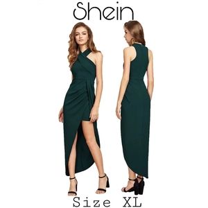 Crisscross Halterneck Asymmetry Split Maxi Dress Shein